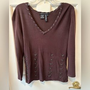 Sweater with leather trim